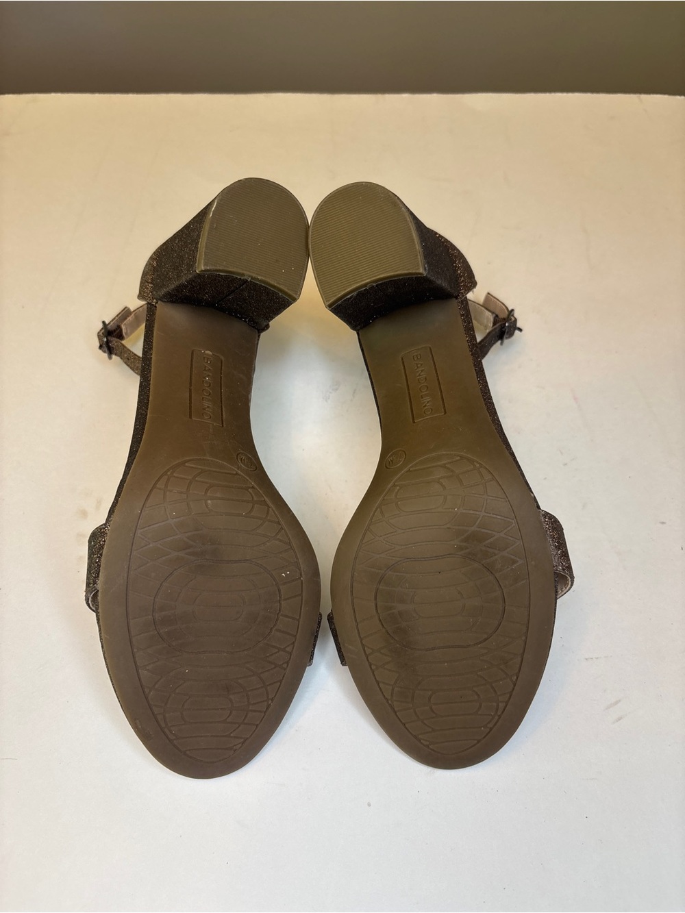Bandolino Armory Brown Glitter Ankle-Strap Block Heels - Picture 5 of 7